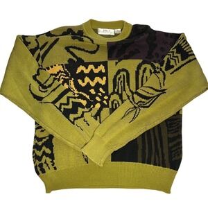 Vintage Unisex Knit Sweater Abstract Art Oversized Grunge Indie Earth Tones Sz L